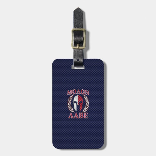 Étiquette À Bagage Molon Labe Spartan Warrior Carbon Fiber Chrome (Devant Vertical)