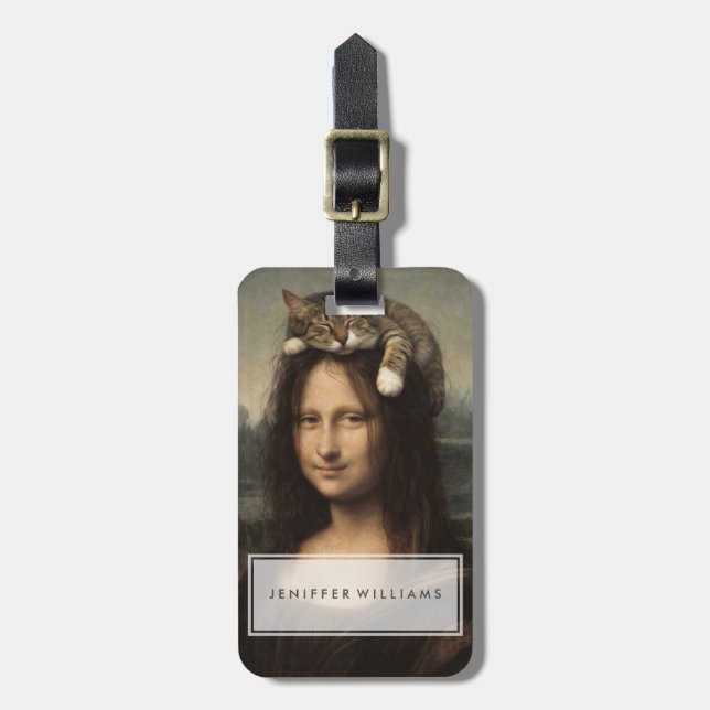 Étiquette À Bagage Mona Lisa avec chat endormi (Devant Vertical)