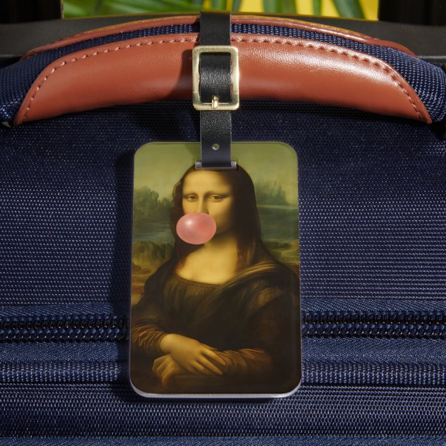 Étiquette À Bagage Mona Lisa soufflant de bulle rose (Insitu Rectoal 2)