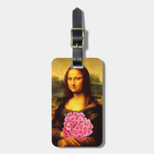 Étiquette À Bagage Mona Lisa With Bouquet Of Pink Roses
