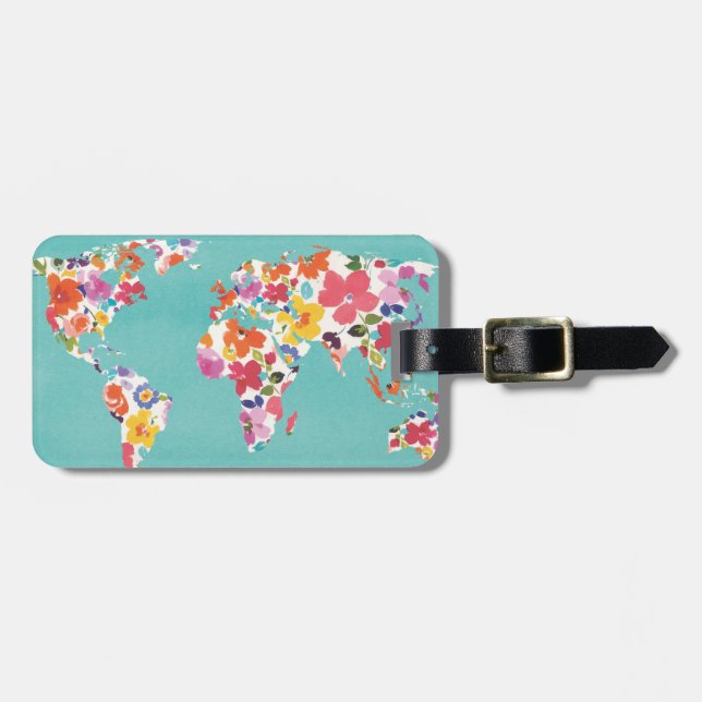 Étiquette À Bagage Monde floral lumineux Teal (Devant horizontal)