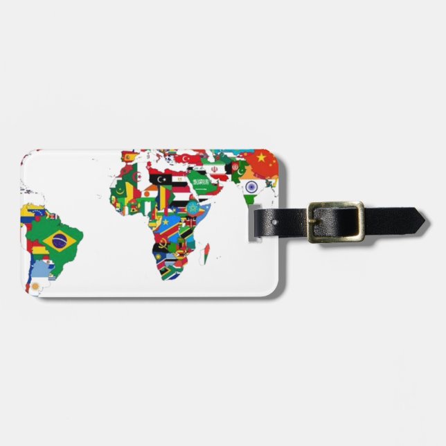 Étiquette À Bagage Monde pendant - carte des drapeaux du monde (Devant horizontal)