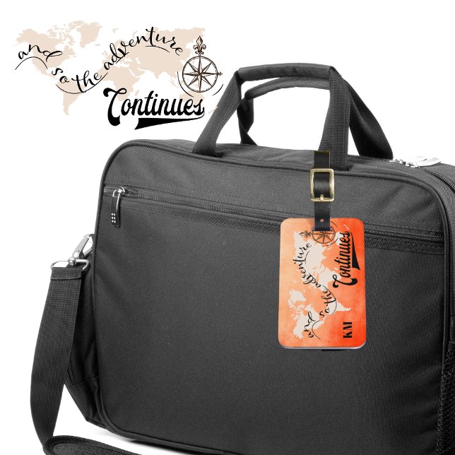 Étiquette À Bagage Monde Voyageur Carte personnalisée Monogramme (Créateur téléchargé)