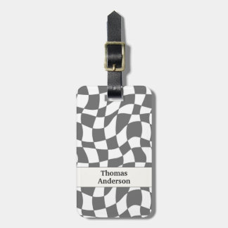 Étiquette À Bagage Monochrome, motif secoué en gris, Ska