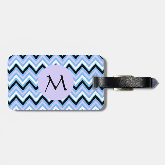 Étiquette À Bagage Monogram Blue et Lilac Chevron Motif (Dos horizontal)