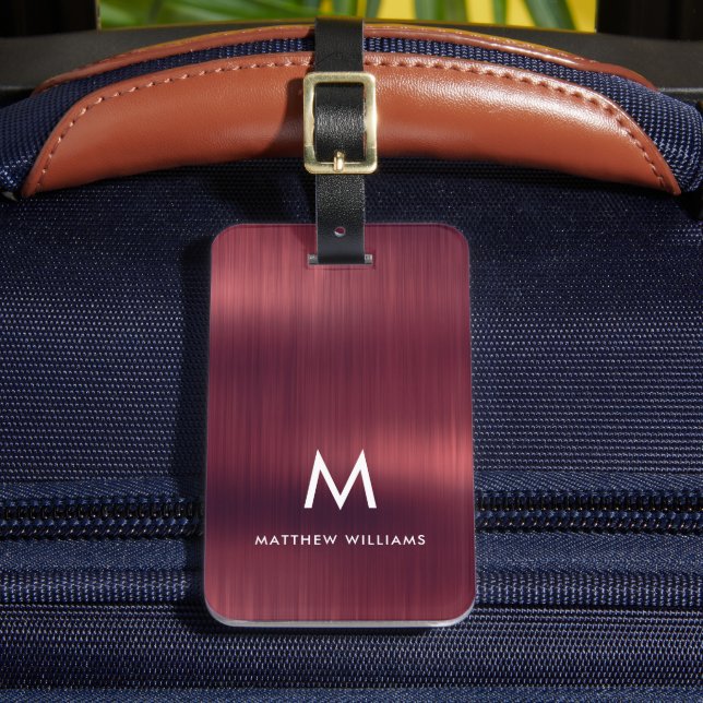 Étiquette À Bagage Monogram Bourgogne Faux Métal Brossé (Insitu Rectoal 2)