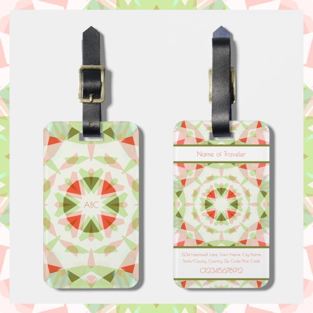Étiquette À Bagage Monogram Bright Red Pretty Green Magic Star (Cute Red & Green Monogrammed Luggage Tags. Add your personal details.)