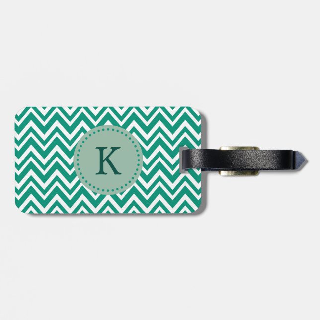 Étiquette À Bagage Monogram Emerald Green et White Zigzag Motif (Dos horizontal)