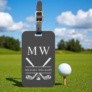Étiquette À Bagage Monogram Golf Clubs Grey Bagages personnalisés