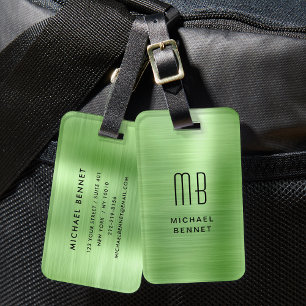 Étiquette À Bagage Monogram Green Métal Brossé 