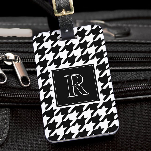 Étiquette À Bagage Monogram Houndstooth Pattern Black & White (Monogram Houndstooth Pattern Black & White Luggage Tag
)