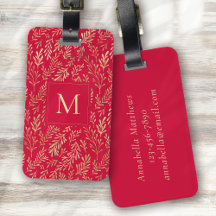 Monogram Luxury Red Gold Leaf Motif Festive