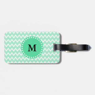 Étiquette À Bagage Monogram Mint Green et White Chevron Motif
