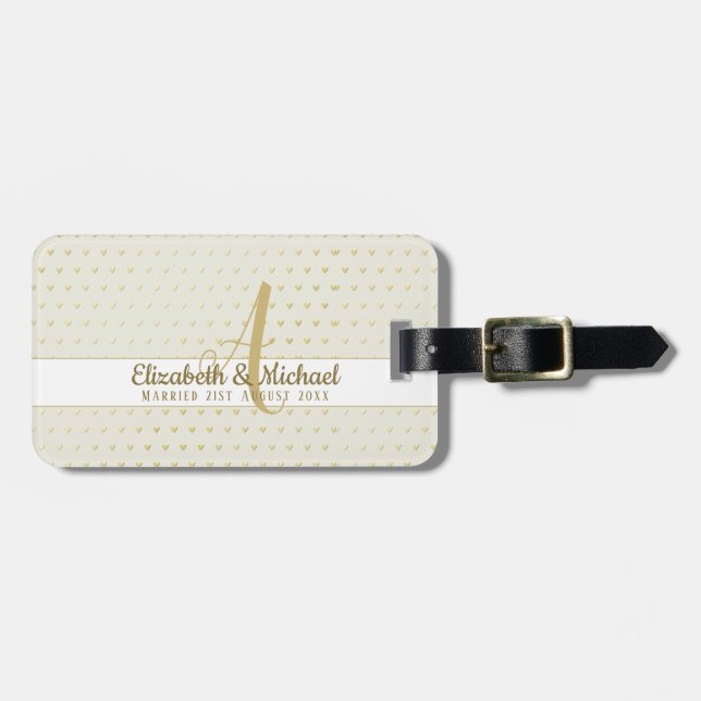 Étiquette À Bagage Monogram Newlywed Wedding Gold Elegant Venin (Devant horizontal)