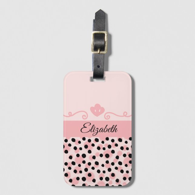 Étiquette À Bagage Monogram Rose Noir Léopard Imprimé Guépard Tendanc (Devant Vertical)