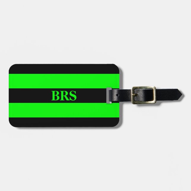 Étiquette À Bagage Monogram Three Bandes Noires sur Fond Vert Citron (Devant horizontal)