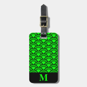 Étiquette À Bagage Monogram Vert Citron Art Déco Coquille Écailles de