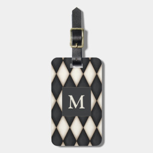 Étiquette À Bagage Monograme de Black & White Harlequin