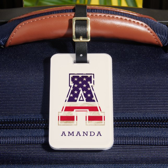 Étiquette À Bagage Monogramme A Drapeau Américain USA Moderne (Insitu Rectoal 2)