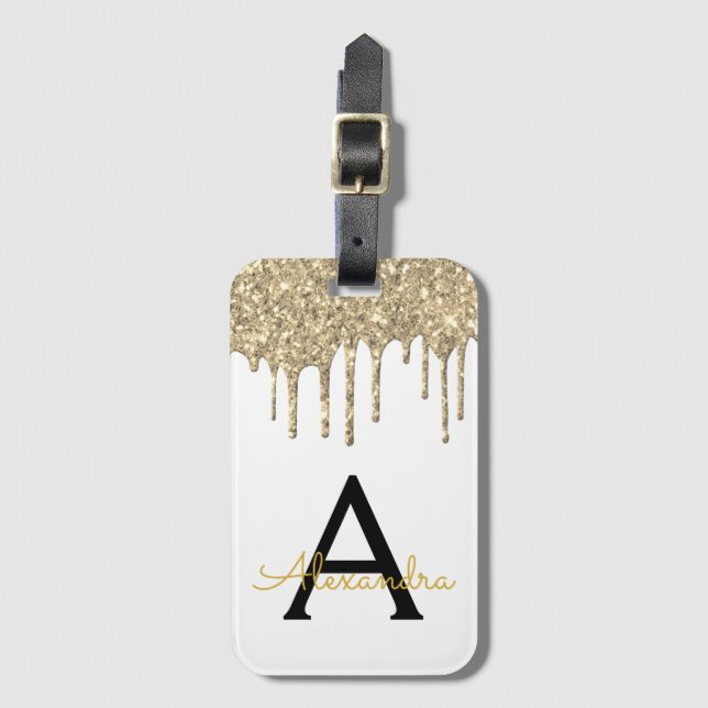 Étiquette À Bagage Monogramme à étincelles de Parties scintillant d'o (Devant Vertical)