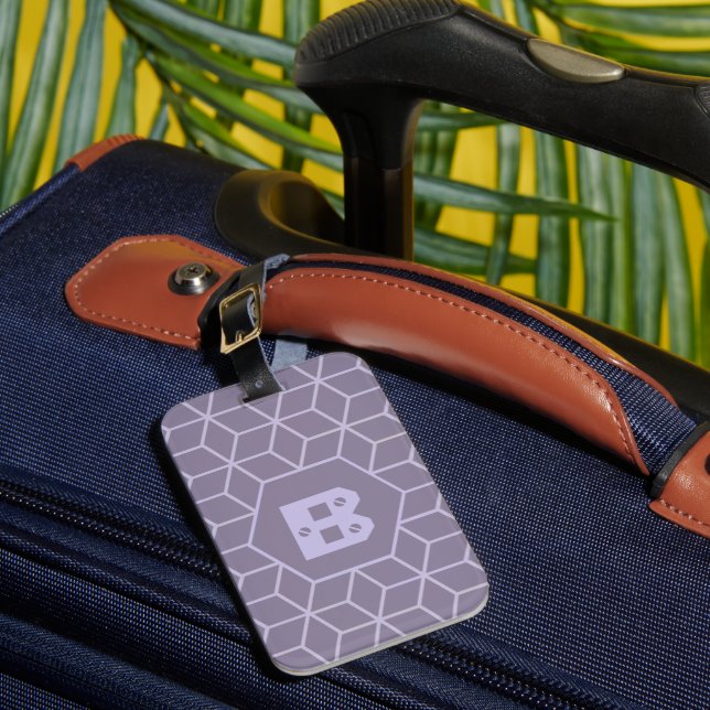 Étiquette À Bagage Monogramme à motif de cubes géométriques violets m (Insitu Rectoal 1)