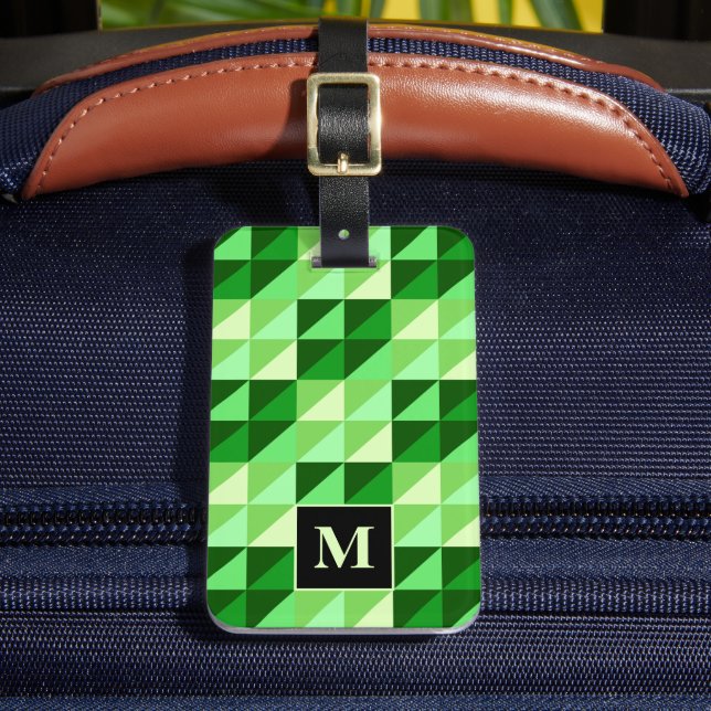 Étiquette À Bagage Monogramme à motif de triangle géométrique vert (Insitu Rectoal 2)