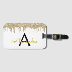 Étiquette À Bagage Monogramme à Parties scintillant élegante or moder