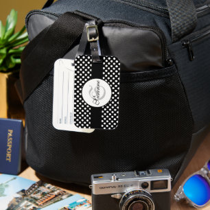 Étiquette À Bagage Monogramme à pois noir et blanc tendance