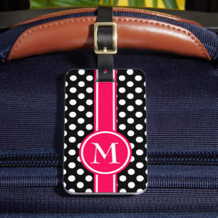 Étiquette À Bagage Monogramme à pois rose et noir