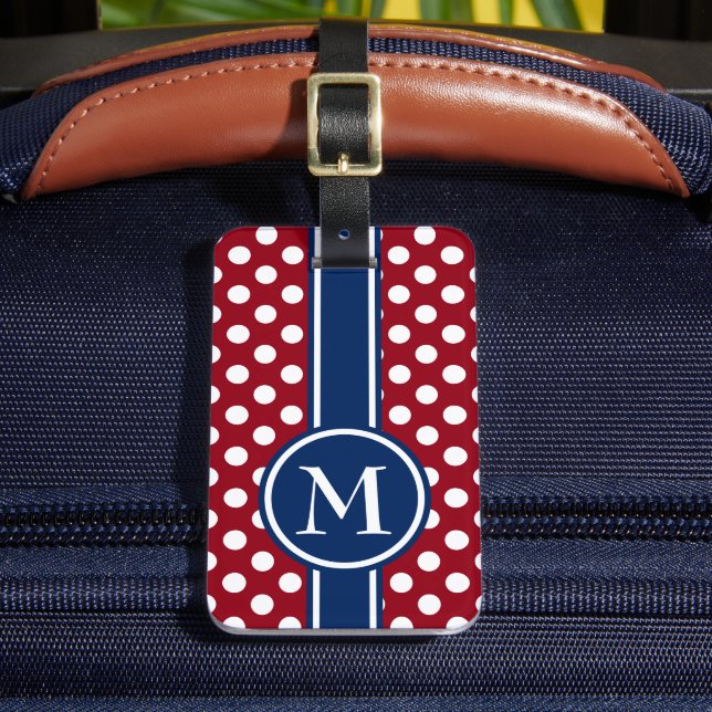 Étiquette À Bagage Monogramme à pois rouge blanc et bleu (Insitu Rectoal 2)
