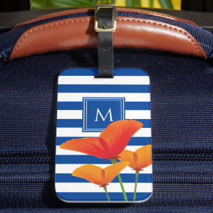 Étiquette À Bagage Monogramme à rayures bleu chic
