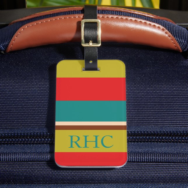 Étiquette À Bagage Monogramme à rayures de palette vibrante (Insitu Rectoal 2)