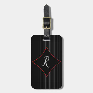 Étiquette À Bagage Monogramme à rayures grises noires avec garniture 