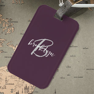 Étiquette À Bagage Monogramme à sérigraphie prune violet gris blanc