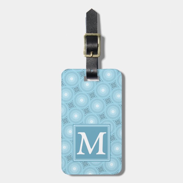 Étiquette À Bagage Monogramme ange bleu cercles motif (Devant Vertical)