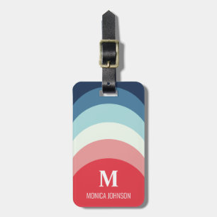 Étiquette À Bagage Monogramme Arc-En-Ciel Nom Personnalisé Bande Roug