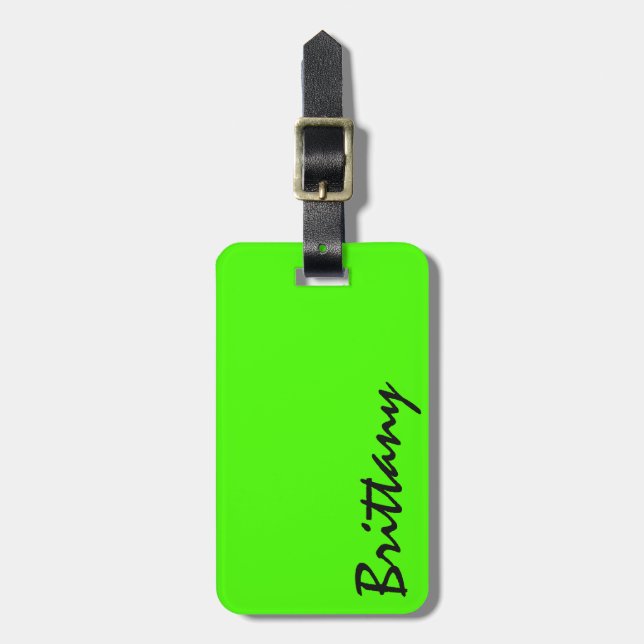 Étiquette À Bagage Monogramme au néon lumineux à la mode de vert et (Devant Vertical)