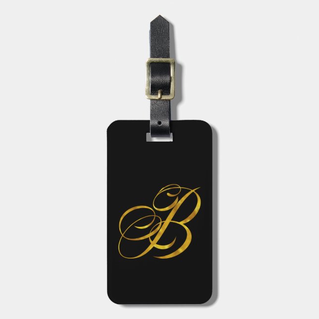 Étiquette À Bagage Monogramme B Faux Gold Foil Monogrammes initiaux (Devant Vertical)