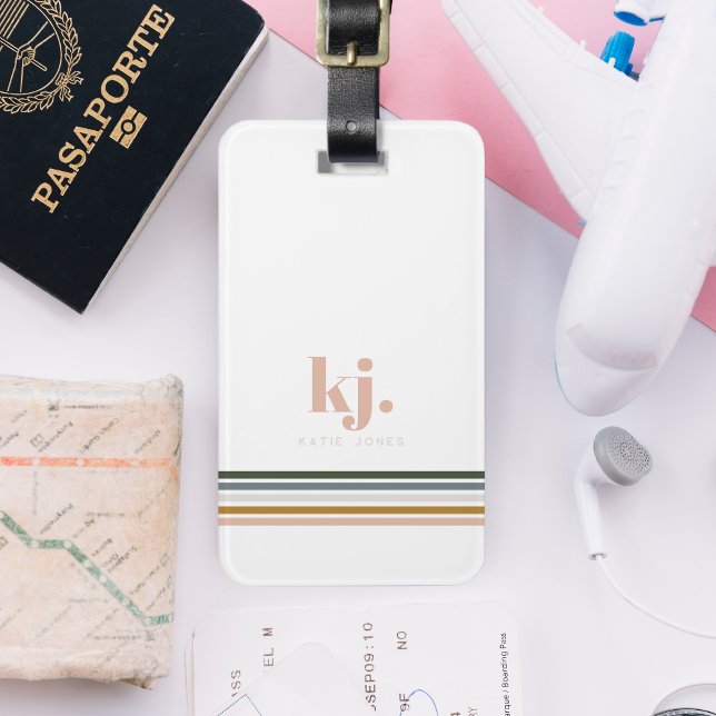 Étiquette À Bagage Monogramme Bandes Rétro Chic (Créateur téléchargé)