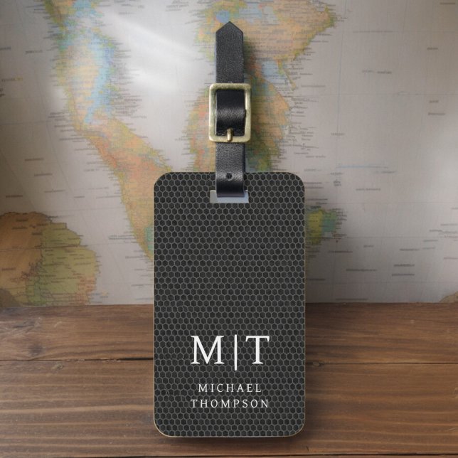 Étiquette À Bagage Monogramme Black Metallic Élégant Motif (Créateur téléchargé)
