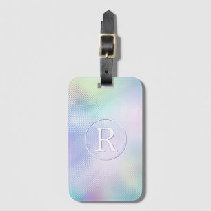 Étiquette À Bagage Monogramme blanc 3D dans un cercle, verre iridesce