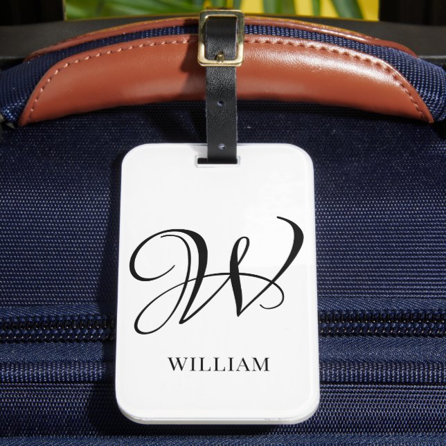 Étiquette À Bagage Monogramme blanc élégant et personnalisé initial (Insitu Rectoal 2)