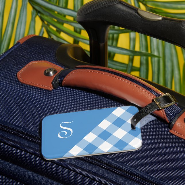 Étiquette À Bagage Monogramme Bleu Bleu Bleu Bleu Chèque Géométrique (Insitu Rectoal 3)