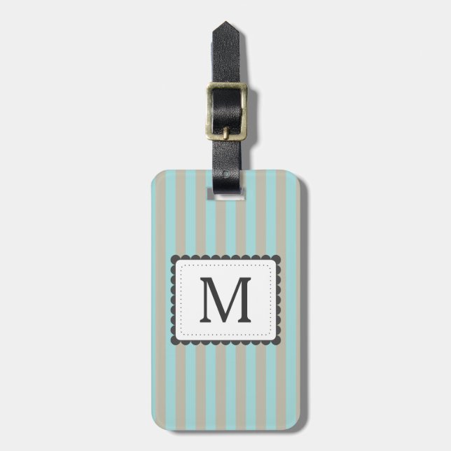 Étiquette À Bagage Monogramme bleu-clair et beige de coutume de (Devant Vertical)