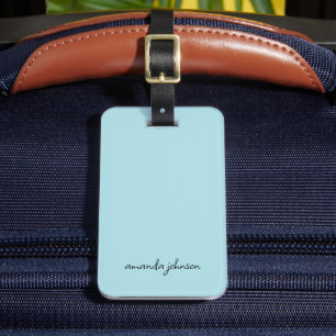 Étiquette À Bagage Monogramme bleu clair moderne minimal Nom complet