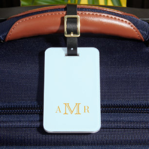 Étiquette À Bagage Monogramme bleu clair personnalisé