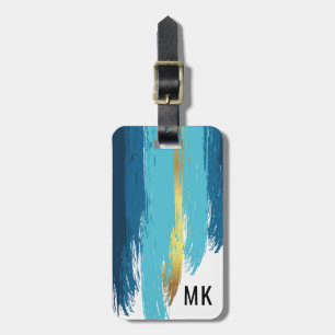 Étiquette À Bagage Monogramme bleu et or de l'élégante marine masculi