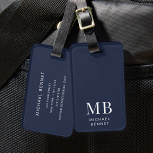 Étiquette À Bagage Monogramme Bleu Marine Moderne