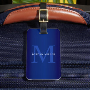 Étiquette À Bagage Monogramme bleu marine moderne personnalisé
