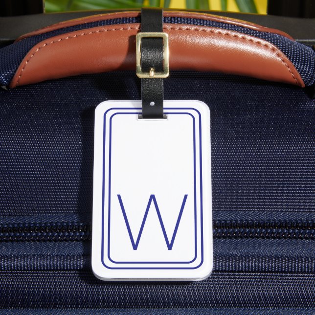 Étiquette À Bagage Monogramme bleu marine simple et blanc (Insitu Rectoal 2)